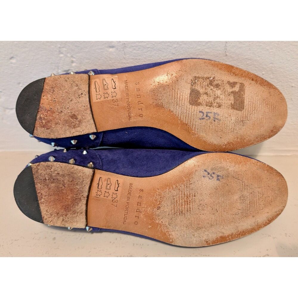 SANDRO Royal Blue Suede Spike Studded Slip On Loafers / Flats, Size 37 (U.S. 7) - Picture 5 of 14